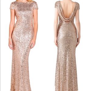 Badgley Mischa Blush Gold Sequin Evening Gown